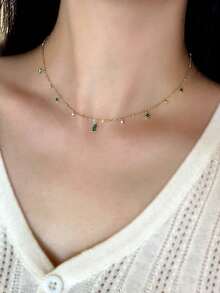 Collar con Aspecto de Diamante Brillante, Accesorio Diario Premium - Amarillo Oro - Ver 1