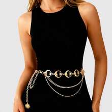 1pc Women's Street Punk Multi-Layer Moon Waist Chain, Suitable For Daily Matching With Dresses And Jeans Mexico - Silver - View 2