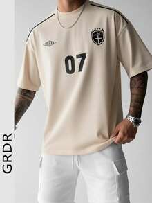 GRDR Men's Summer Fashion Graphic Number Print Short Sleeve T-Shirt, Suitable For Daily Commute And Exercise. - Burgundy - View 1