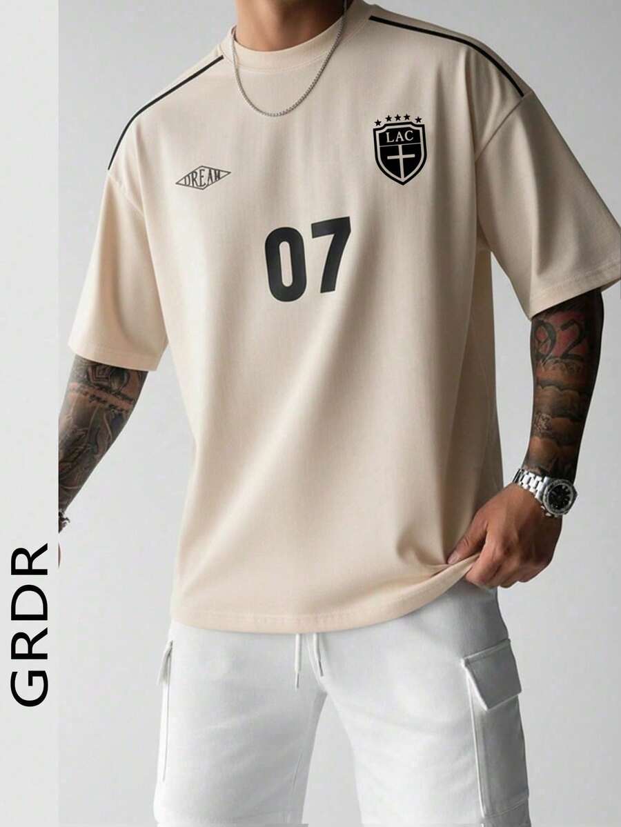 GRDR Men's Summer Fashion Graphic Number Print Short Sleeve T-Shirt, Suitable For Daily Commute And Exercise. - Burgundy - View 1