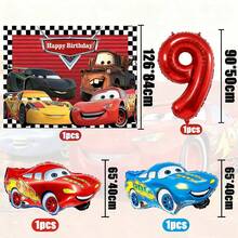 Racing Theme Birthday Party Decoration Set, Racing Checkered Backdrop, Lightning And Matte Foil Balloons And Red Number Birthday Party Decorations - Racing Set - View 10