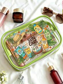 New Sun Protection Themed Printed PVC Waterproof Toiletry Bag, PVC Beach Bag, Fresh Hand-Drawn Sun And Sun Protection Design, Summer Sun Care Storage Gift, Zippered PVC Travel Organizer Bag, Lightweight Fade-Resistant Makeup Toiletry Bag Suitable For Women And Men, Easy To Clean Design, Suitable For Mothers, Teachers, Friends, Nurses Makeup Bag, School Vacation Holiday Back To School Supplies Toiletry Bag - Multicolor - View 8