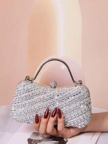 Women's Handbag With Sparkling Crystal Embellishments And Gemstone Hardware, Suitable For Weddings, Parties, Galas, Valentine's Day Gifts, And Birthday Presents. - 銀色 - 查看 1