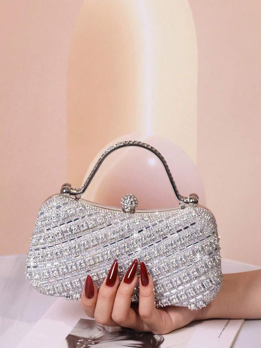 Women's Handbag With Sparkling Crystal Embellishments And Gemstone Hardware, Suitable For Weddings, Parties, Galas, Valentine's Day Gifts, And Birthday Presents. - 銀色 - 查看 1