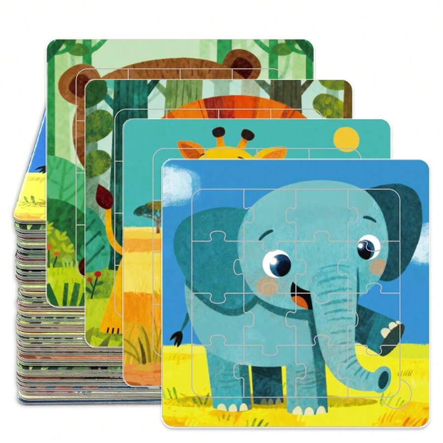64pcs/Set Animal Puzzle Toy, Montessori Educational Learning Toy, Intellectual Puzzle Board Game, Birthday Gift For Boys And Girls, Halloween