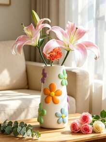 Pastel Flower Resin Vase, Colorful Floral Bud Vase, Cute Decorative Flower Vase For Pampas Grass, Dried Flowers & Small Plants, Aesthetic Home Decor, Boho Room Decor, Shelf Decor, Table Centerpiece, Living Room, Bedroom, Housewarming Gift - 1PC - View 1