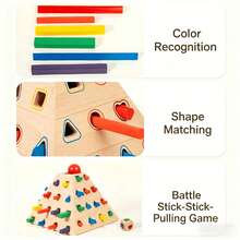 Dual-Play Wooden Pyramid Stick Pull Balance Board Game With Color And Shape Matching. This Multi-Player Family Party Toy Develops Kids'fine Motor Skills And Logical Focus, An Interactive Educational Table Game For Ages 3+ As Birthday Holiday Gifts - Multicolor - View 7