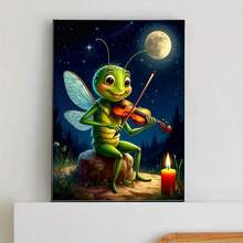 1pc DIY Grasshopper Playing Violin Pattern 5D Diamond Painting Kit, Cartoon Theme, Suitable For Adult Beginners DIY Mosaic Diamond Art, Full Drill Handmade Hobbyist Self-Design DIY Diamond Painting, Suitable For Living Room, Bedroom, Office Wall Decoration Hanging Painting, Surprise Holiday Home Decor Gift For Family And Friends, Frameless [30*40cm/11.8*15.7in][40*50cm/15.7/19.7in] - No Frame - View 4