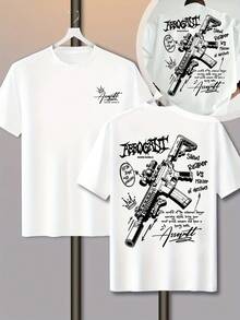 Una camiseta a la moda con divertidos elementos de dibujos y patrones de letras escritas a mano. - Blanco - Ver 1