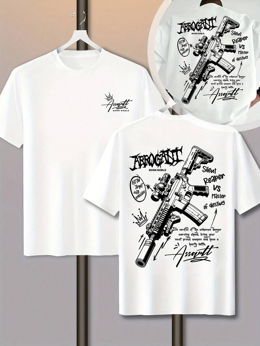 Una camiseta a la moda con divertidos elementos de dibujos y patrones de letras escritas a mano. - Blanco - Ver 1