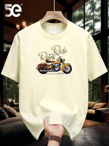 [Tion] 5E Brand Loose Fit Printed T-Shirt, 100% Cotton, Heavyweight, New, Pure Cotton, Short Sleeve, Summer, Loose Round Neck, Fashion T-Shirt For Men - 酒紅色 - 查看 9
