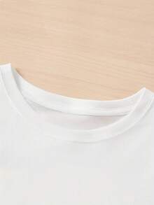 Camiseta con estampado de dibujos animados y lazo con estampado de leopardo, camiseta de manga corta con cuello redondo para niñas, ropa de verano para niñas, adecuada para edades de 8 a 14 - Blanco - Ver 5
