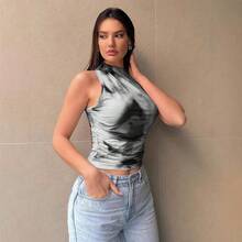 Sleeveless Top With Floral Print And Asymmetrical Neckline, A Casual And Versatile Garment - Gray-black Gradient - View 3