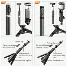 Foldable Wireless Selfie Stick Bluetooth Monopod With Fill Light,Multi-Angles Rotation Phone Holder With Remote Shutter,Stable Tripod Stand For Smartphone 16 15 14 13 12 Pro IOS Android - 查看 3
