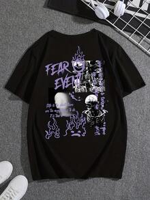 Camiseta para Hombre con Estampado de Calavera, Alienígena y Letras playera de méxico - Negro - Ver 2