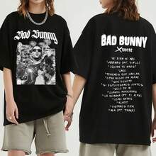 Camiseta de Rapper BadS BunnyS con Estampado Gráfico de Álbum Musical, Camiseta de Moda Hip Hop Casual de Talla Grande para Hombres y Mujeres - Negro - Ver 1