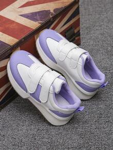 1 Pair Girls' All-Season Casual Sneakers, Suitable For School, Outdoor, Daily Wear, Hook And Loop Closure, Comfortable, Breathable, Non-Slip, Flat Bottom Kids' Sports Shoes - Purple - View 2