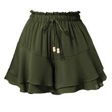 Falda pantalón de doble capa con volantes, cintura elástica y cordón ajustable: un diseño casual y deportivo pensado para evitar exposiciones accidentales. - Camel - Ver 6