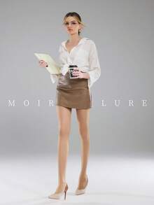 MOIRÉALLURE 1件裝 素色日常基本款緊身褲 - 無色 - 查看 5
