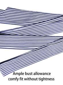 Women's Striped Off-Shoulder Single-Breasted Pleated Design Elegant Dress - Blue - View 7
