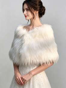 Fashionable Elegant Wedding Faux Fur Shawl Bolero - White - View 4