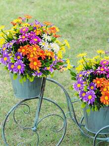 10pcs Artificial Outdoor Plastic Daisy Flower Bouquet, UV Resistant Faux Shrub Flowers, Suitable For Room Decor, Home Decor, Wedding Decor, Outdoor Decor, Party, Bridal Bouquet, DIY, Autumn Decor, Halloween, Christmas, Birthday, Mother's Day, Valentine's Day, Garden Decor - Multicolor - View 9