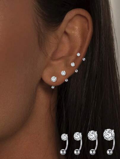 S925 Sterling Silber Knorpel-Ohrringe mit kubischem Zirkonia für Frauen, Schlaf-, 3/4/5/6mm, perfektes Geschenk für Valentinstag und Muttertag
