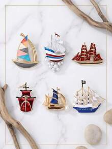 Broches de velero de esmalte de lujo - Alfileres de vehículo elegantes para mujeres unisex accesorios de joyería casual para fiestas / Regalos para amigos insignias decoración - velero - Ver 5