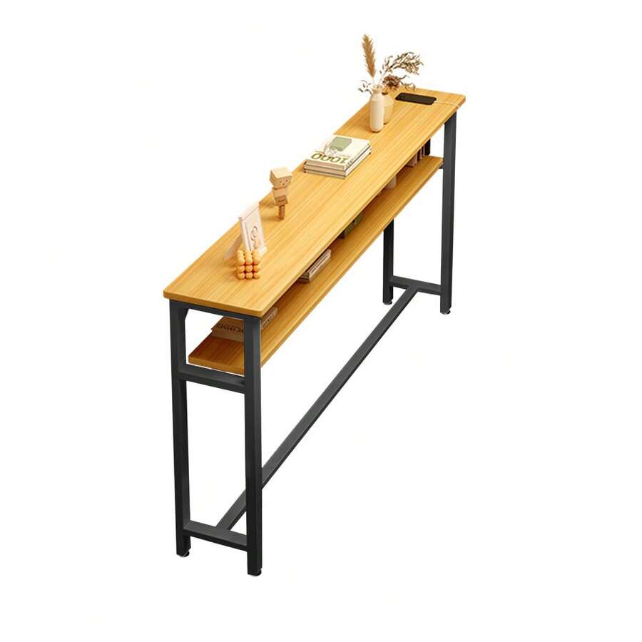 Mesa de Entrada de 2 Niveles, Mesa Consola Estrecha y Larga para Sala, Dormitorio o Pasillo - Marrón + Negro - Ver 1