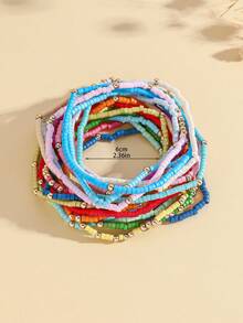 19pcs Colorful Glass Bead Stretch Bracelets, Boho Style Handmade Beaded Bracelets For Women (CCB Seed Beads, Random Color) - Gold - View 6