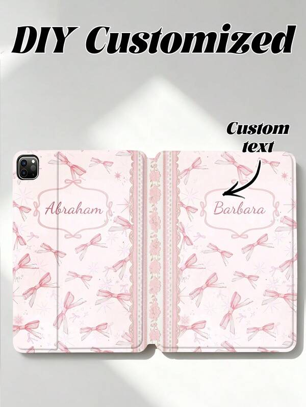 1 pièce Étui de protection antichoc en cuir blanc personnalisé avec signature de couple, famille et animal de compagnie, nœud papillon, pour iPad Pro 13, Air 13