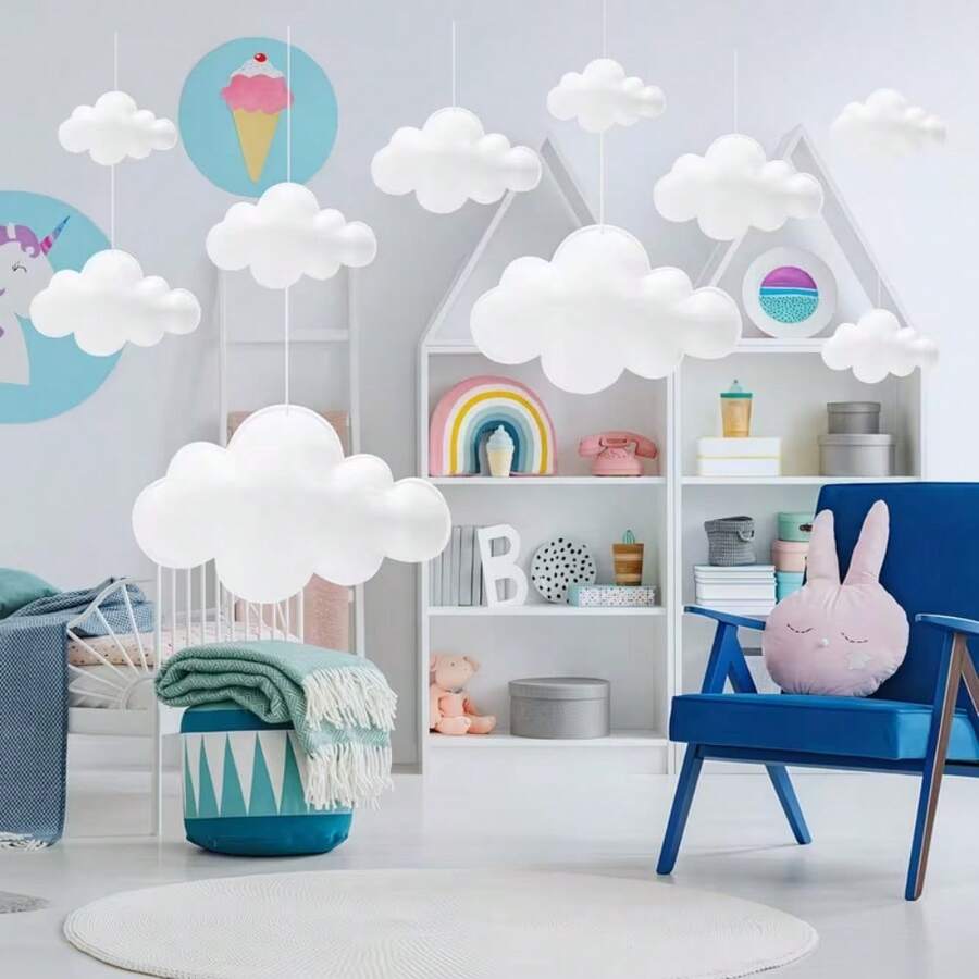 Soft White Felt Cloud Ceiling Decor, 3D Felt Cloud Decoration, Hanging Cloud Ornament, Suitable For Party Decor, Wedding, Birthday, Home Ceiling Hanging Decoration, Style Photo Backdrop Cloud Prop - White - View 1