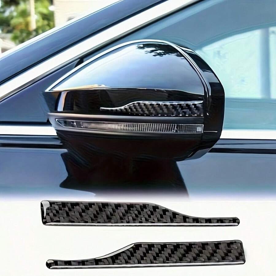 2 piezas Tira anticolisión de fibra de carbono para espejo retrovisor de coche, cubierta protectora universal adecuada para todos los modelos de coche, pegatina de protección para espejo lateral de coche, accesorios para coche, película para espejo retrovisor, pegatina para espejo retrovisor - 2 piezas - Ver 1