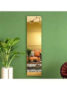 Ensemble de 4, autocollants muraux en miroir acrylique carré doré, 25 cm, accents muraux décoratifs en acrylique auto-adhésifs et amovibles DIY, convient pour le salon, la chambre et le mur du canapé, décoration de la maison; miroir doré pleine longueur, miroir de maquillage - Autocollant miroir acrylique - Voir 3