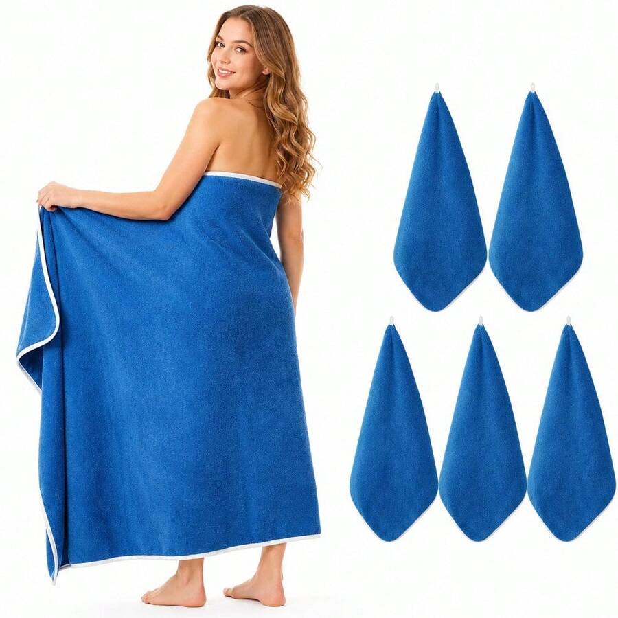 Oversized Bath Towel Set Of 6 Ultra Soft And Absorbent Microfiber Towels For Bathroom Gym Travel And Hotel Daily Use - Blue - View 1