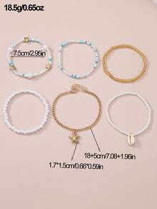 NAIZHU 6pcs Bohemian Ocean Style Starfish Shell Multi-Layer Beaded Anklet Set For Women, Vacation Style, Random Color - Multicolor - View 5