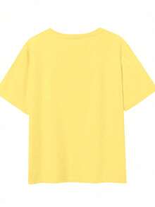 Short-Sleeve T-Shirt With Round Neck And Lemon And Letter Print - Soft, Breathable, Micro-Elastic, Casual Top For Summer And Spring - Kuning 3 - View 1