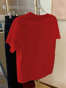 Y2K Women's Casual Summer T-Shirt - Exquisite Star Print T-Shirt - Y2k Style, Delicate, Ideal For A Gift, Casual Round Neck Top - Tra - 紅色 - 查看 2
