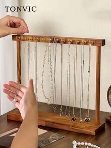 TONVIC 1PC/2PCS Walnut Color Iron Hook Fashion Necklace Display Stand, Jewelry Shop Accessories Necklace Organizer Rack, Home Jewelry Necklace Storage - 彩色 - 查看 1