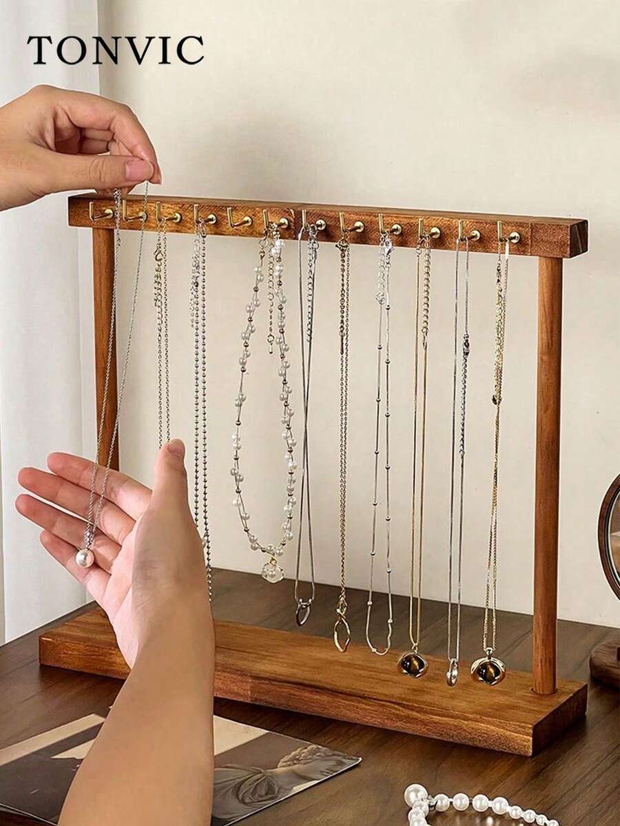 TONVIC 1PC/2PCS Walnut Color Iron Hook Fashion Necklace Display Stand, Jewelry Shop Accessories Necklace Organizer Rack, Home Jewelry Necklace Storage - 彩色 - 查看 1