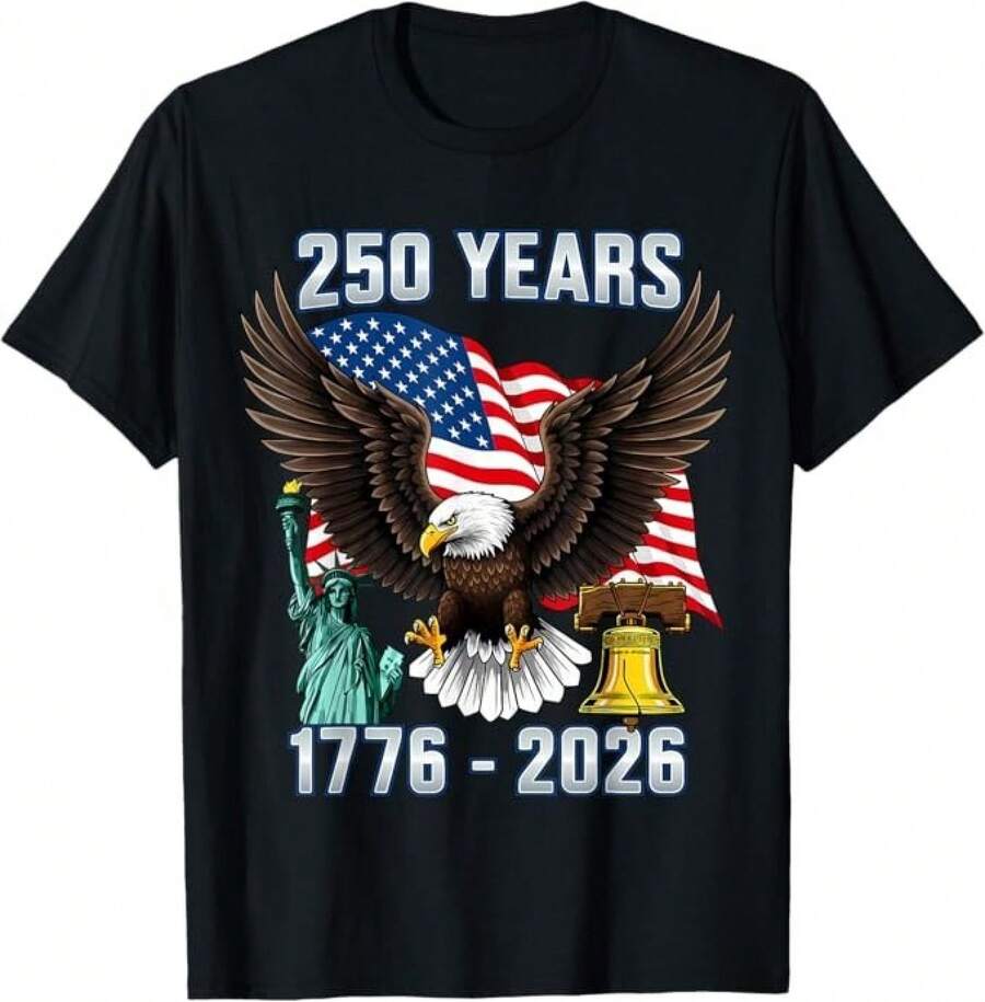 25th Anniversary USA 25 Year America Patriotic 4th Of July T-Shirt - 黑色 - 查看 1