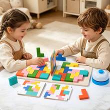 Wooden 2-Player Battle Puzzle Toy With Buzzer And Question Cards, Competitive Tabletop Game For Kids 3+, Logic Thinking And Focus Training Educational Toy, Colorful Puzzle Assembly For Spatial Imagination, Parent-Child Interactive Desktop Competition Game, Kindergarten Educational Competition Prop, Gift For Boys And Girls - Multicolor - View 4