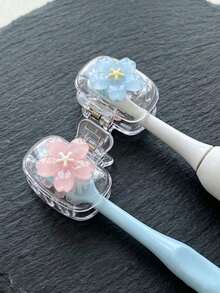 2pcs Sakura Pattern Portable Toothbrush Cover, Cute Sakura Design, Transparent White Travel Toothbrush Storage Box; Fresh And Adorable Style, Spring Elements; Portable Toothbrush Head Protector, Toothbrush Storage Clip, Toothbrush Protective Cover, Toothbrush Head Protection, Portable And Easy To Carry Design, Travel Dust-Proof Toothbrush Cap, Ideal Gift For Couples, Friends, Family, Teachers And Travel Enthusiasts, Essential For Home And Dorm. - Multicolor - View 5