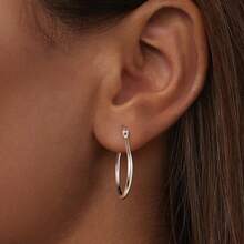 Bamoer S925 Sterling Silver Teardrop Oval Earrings, Minimalist European Style Women's Jewelry - Silver - View 4
