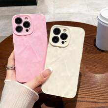 4 piezas Funda de teléfono minimalista con textura plisada de unicolor, protección de lente, juego de 3 piezas, personalizada, compatible con iPhone 16 Pro Max/15/14 Plus/13/12/11, carcasa protectora - Multicolor - Ver 3