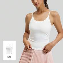 Women's Ruched Waist-Enhancing Yoga Top With Shockproof Fixed Cup Camisole Sports Bra. - Bright - View 6