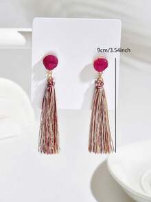 1 Pair Asymmetrical Fashion Faux Stone Long Tassel Earrings - Red - View 4