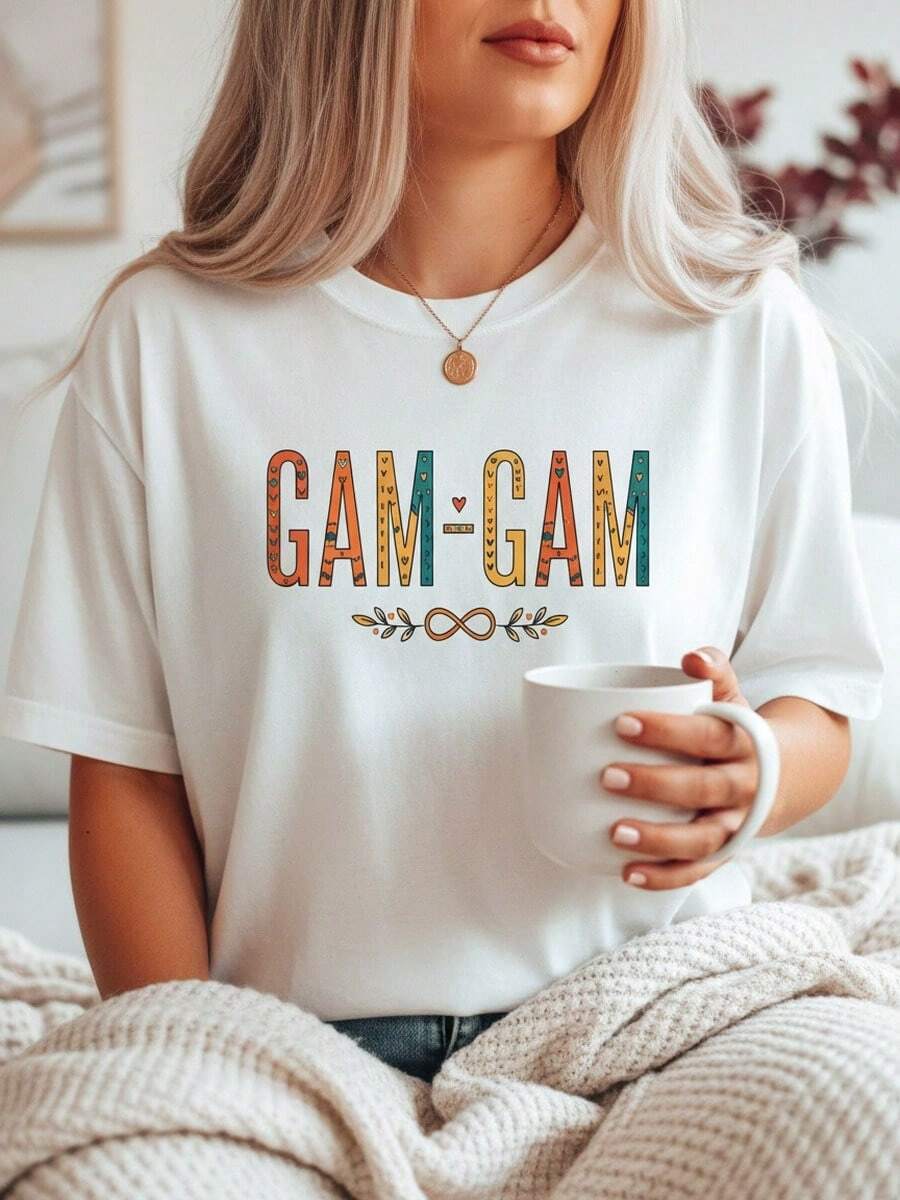 Soft Cotton Summer T-Shirt With Floral Print, 100% Cotton, Short Sleeve, Round Neck, Gift For Mother's Day, For Grandmother, Women, T-Shirt To Announce The New - 白色 6 - 查看 1