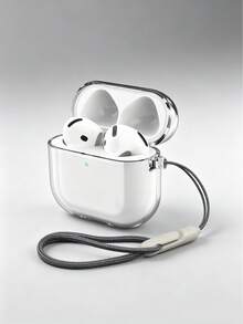 1件裝透明TPU軟殼保護套，相容於Apple 1/2代藍牙耳機、Pro 3、2/3/5，防摔保護殼附灰色掛繩 - 無色 - 查看 3