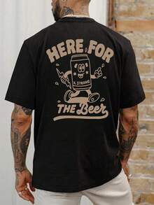 Plus Size Men's Summer Round Neck Beer Slogan Casual Short Sleeve T-Shirt - Negro - Ver 1